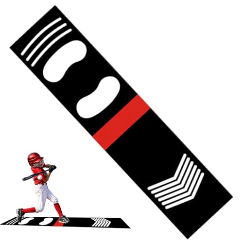 inbesk Batting Mat for Training Non Slip Shock Absorbing PU Baseball Batting Trainer Pitching Mat with Footprint Guide for Practice Softball Hitting Training Aid for Indoor Outdoor Sports, Black