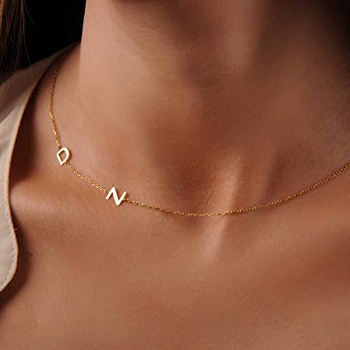 Dainty Sideways Initial Necklace For Women Personalized 18K Gold Plated Letter Necklace Custom Name Necklace Customized Jewelry Birthday Gifts for Girls2