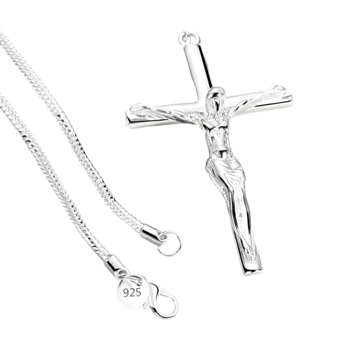 JQQJZLC Collier Crucifix en chaîne Serpent en Argent Sterling 925 pour Hommes, Collier Croix de 18 à 30 Pouces avec Jésus Dessus - Pendentif Crucifix pour Hommes, Collier Croix de Jésus pour Les