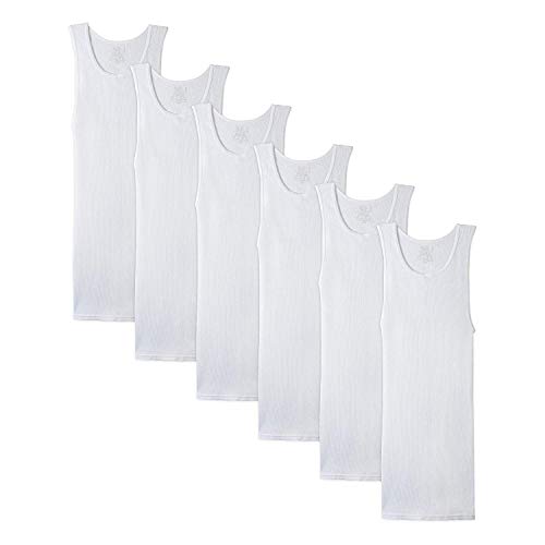 Men's 100% Cotton 6 Pack Classic Rib Tank Top A-Shirts (White, X-Large)