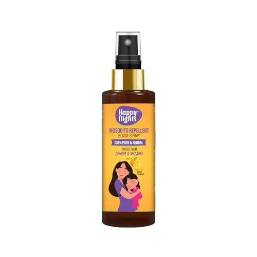 Image of Happy Nights Herbal Mosquito Repellent Room Spray | Orange Fragrance | Effective Protection from Mosquito | Anti Mosquito Spray for Room | Safe for Babies & Pets | 100ml (Pack of 1)