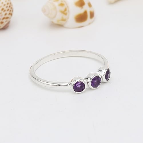 Bague améthyste argent 925 à 3 pierres alliance d'exception sertie de gemmes violettes