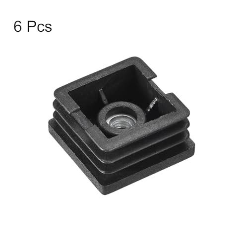 Image of uxcell 6Pcs Inserts for Square Tubes with M8-1.25mm Thread, for 1.5 inchx1.5 inch OD Square Tube, Black Plastic Plug Caster Insert Chair End Caps Furniture