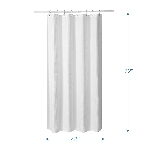 Image of AmazerBath Waffle Shower Curtain White, Stall Shower Curtain 48 x 72 Inches, Fabric Curtain Heavy Duty 240GSM, Hotel Quality Bathroom Curtains