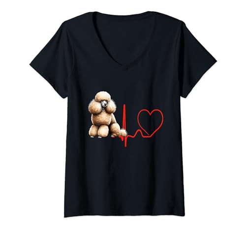 Estándar Poodle Dog Heartbeat EKG Funny Dogs Lover & Owner Camiseta Cuello V