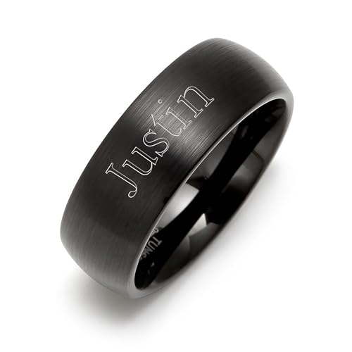 Engravable Black Tungsten Men's 8mm Brushed Ring, ring sizes 8 to 12 - Gifts for Dad