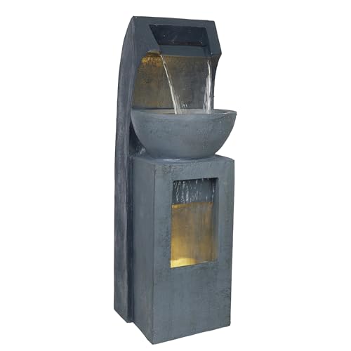 Alpine Corporation TZL380 Outdoor Basin Waterfall Floor Fountain with LED Lights for Garden, Patio, Lawn and Backyard Decor, 41