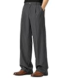FEDTOSING Mens Baggy Pinstripe Trousers Wide Leg Pleated Stylish Casual Slacks Lightweight Street Summer Loose Fit Pants Grey Black