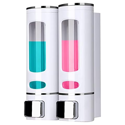 Soap Dispenser Manual ABS Wall Mount for Shower Gel, Hair Shampoo or Hand Cleanser 2x 400ml White Cover