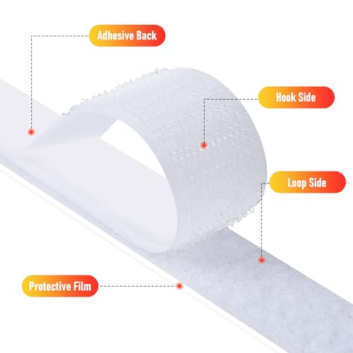 Image of 32Ft *1 Inch Hook and Loop Tape with Adhesive Back, Heavy Duty Double Sided Adhesive Strips, Strong Sticky Strips Roll for Home /Office /School /Car, White