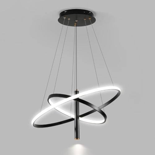 Suspension LED rond noir lustre plafonnier anneau suspendu pour éclairage moderne