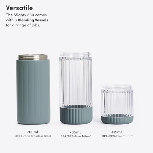 Image of Beast Mighty 850 Stainless Steel | Compact Personal Blender | Extra Vessels | Keeps Blends Cold | Smoothies, Shakes, Sauces, Dips | Portable Straw Caps and Lids | 850W (Mist)