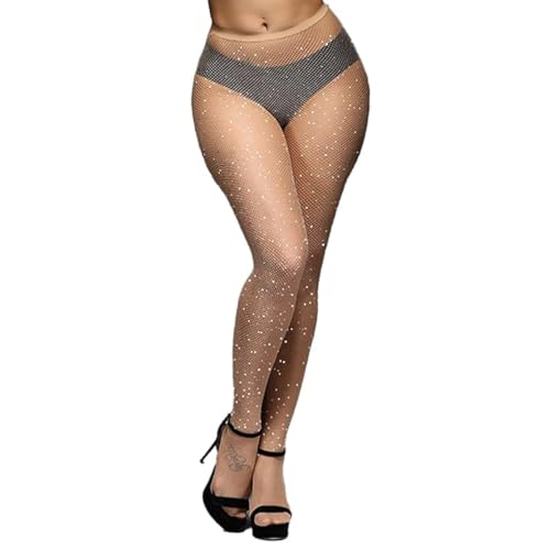 Image of Zaeinckk Women's Fishing Net Top Thigh Stockings Adorable Semi Sheer Shimmery Skin color