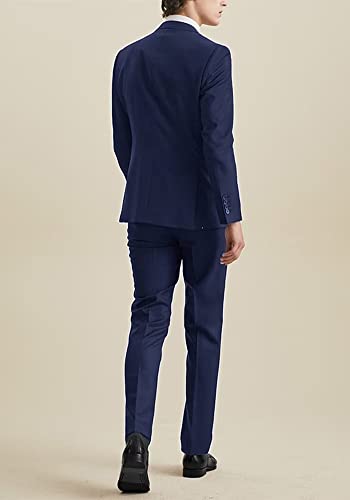 Men Suit Set Slim Fit Wedding Suit Business Suit Navy Blue Prom Groomsmen Suits Tuxedos Jacket Blazer Vest Pants Men Suits 3Xl #TOP4