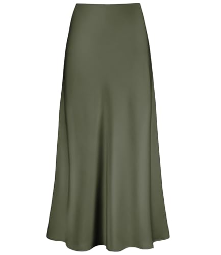 Outoshe Women's Satin High Waisted Maxi Skirts Hidden Elasticized Waistband