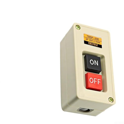 Bulevisiter Interrupteur à bouton-poussoir 3P triphasé 30 A 3,7 kW pour machines industrielles, modèle TBSP-330, connexion à vis à 6 bornes, boîtier ABS beige