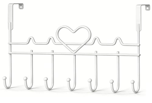 WBDXWB Over The Door Hook, Heart-Shaped Over Door Hanger with Rust Resistant for Coats, Hats, Bags, Clothes, Towels (1 Pack, White)