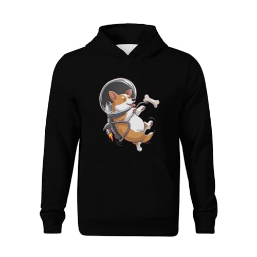 Kids Funny Space Corgi With Jetpack Boys Girls Lightweight Kangaroo Pocket Fleece Hoodies2