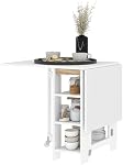 HOMCOM Folding Dining Table, Drop Leaf Table for Small Spaces, Foldable Table with Storage Shelves for Kitchen, Dining Room, White