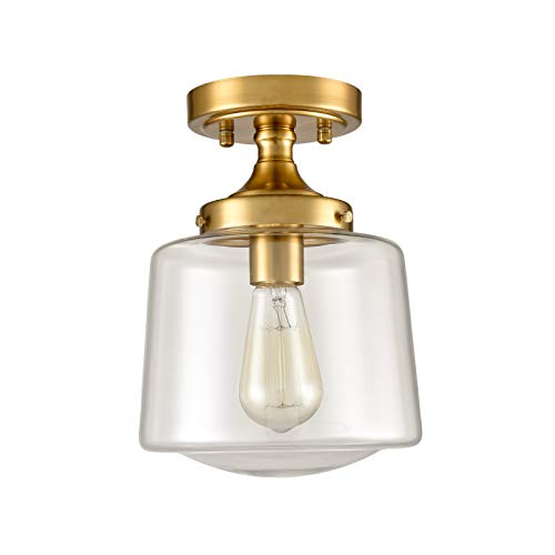 Image of YUBOLE Gold Ceiling Light Mid Century mini Glass Schoolhouse Light Semi-Flush Mount, Clear Glass E26 Based for Kitchen Nurse Room
