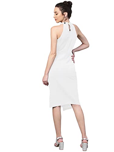 Image of Shasmi Women's Comfortable Red Halter Neck Sleeveless Solid Midi Bodycon Casual Western Stylish Dress