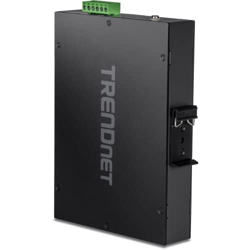 Image of TRENDnet 5-Port Industrial Gigabit PoE+ Switch, Wide Temperature Range -20 - 65C (-4 - 149F), DIN-Rail Switch, 50-55V DC, 4 x Gigabit PoE+ Ports, 1 x Gigabit SFP Slot, TI-PGM541, Black