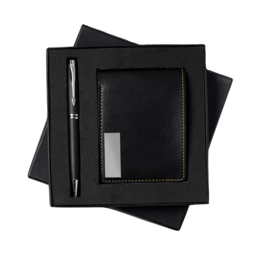 Image of Customised Gift Set, Pen and Wallet with Name Engraving, Corporate and Personal Gift (Black)