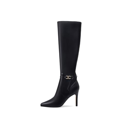 Image of Women's Knee High Boots Women Mid Heel Pointed Toe Tall Boots for Women High Heel Side Zipper with Buckle Bow Knots Long Boots for Fall Winter for Fall Winter