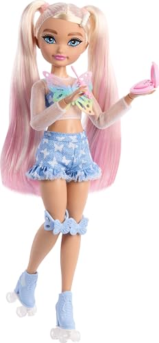 Image of Barbie Dream Besties Skate Party Barbie Malibu Doll and Accessories | Fashion doll with removable clothes and 9 make-up accessories, from 3 years, JFX96