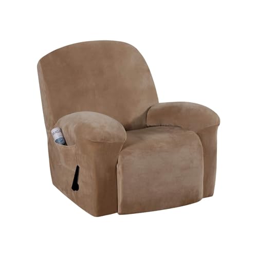 Recliner Cover 1 Seater All-Inclusive Recliner Chair Covers Non-Slip Reclining Sofa Slipcovers with Side Pocket, Dustproof Massage Sofa Seat Protector (Velvet 2,1 Seater(1 Piece))