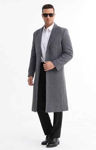 APTRO Men's Luxury Full Length Trench Coat Long Wool Overcoat Winter Windbreaker