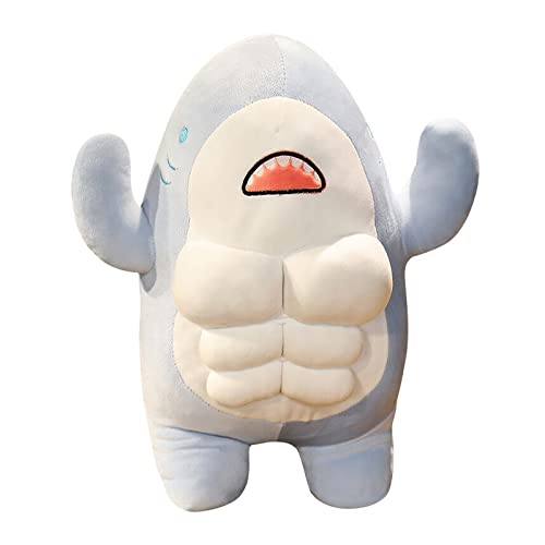 Filsssdy23 3D Muscle Shark Stuffed Animal Plush Frog Toy Large Blue Shark Hugging Pillow Adorable Soft Shark Plushie Hugging Ocean Animals Dolls Gifts Xmas Birthday For Boys Girls #TOP5