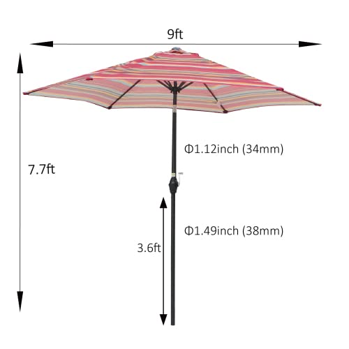 Fuzofuiz 9Ft Outdoor Market Patio Umbrella With Push Button Tilt And Crank, 6 Ribs (Red Striped) #TOP6