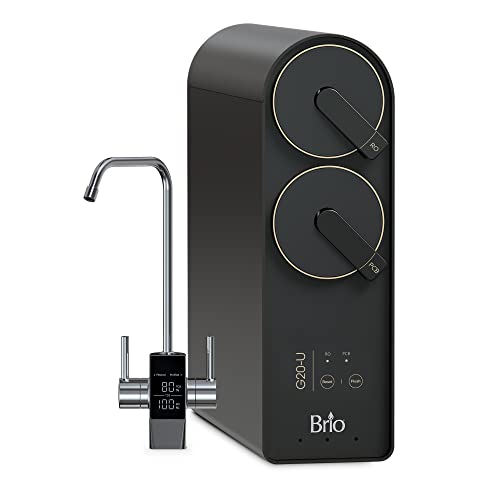Brio G20-U Reverse Osmosis Water Filtration System, 4-Stage Tankless RO Water Filter System for Under Sink, 700 GPD, 2:1 Pure to Drain, Reduces TDS, Smart Faucet, USA-Based Customer Support, Black Brio G20-U Reverse Osmosis Water Filtration System, 4-Stage Tankless RO Water Filter System for Under Sink, 700 GPD, 2:1 Pure to Drain, Reduces TDS, Smart Faucet, USA-Based Customer Support, Black