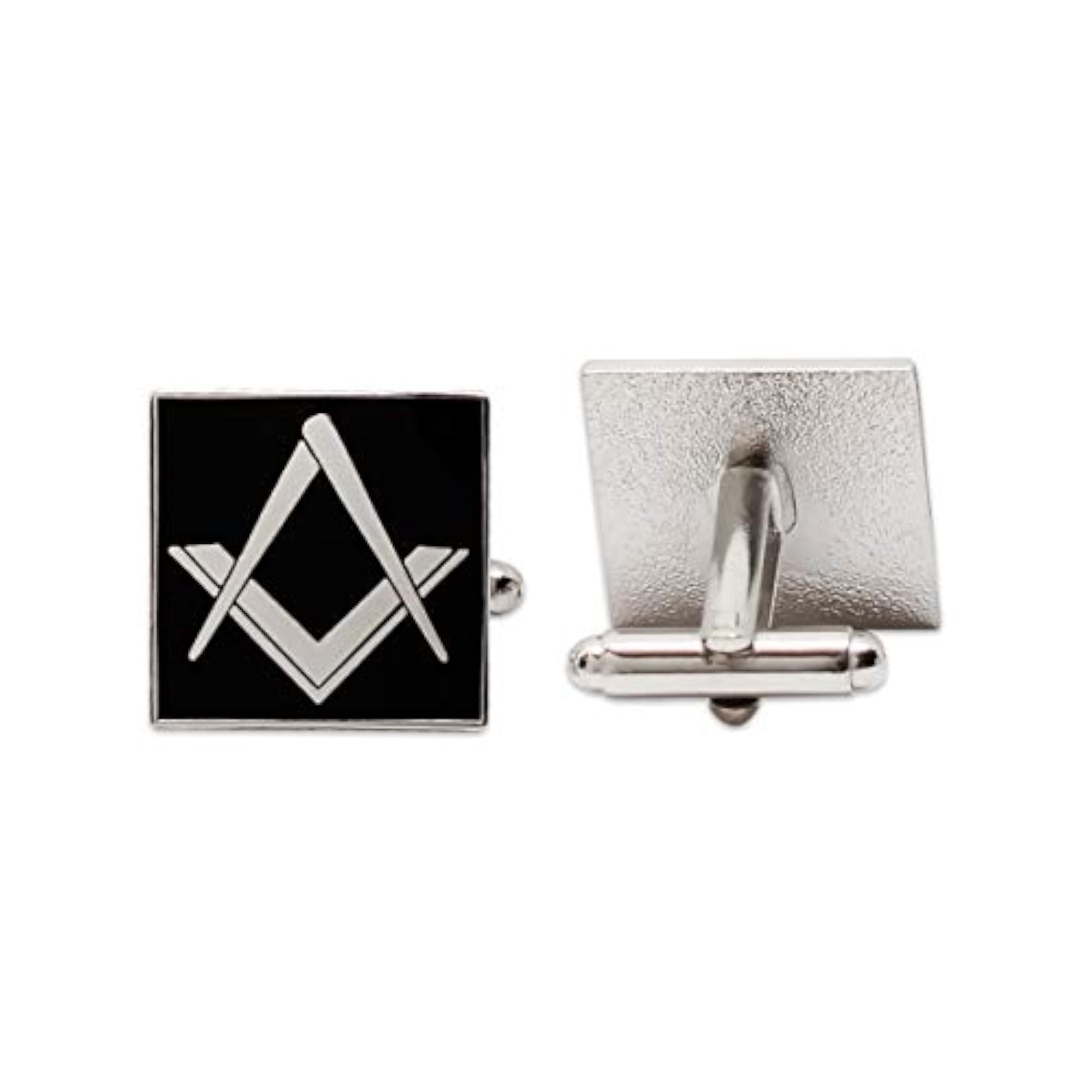 Square & Compass Cufflink Set, Black & Silver