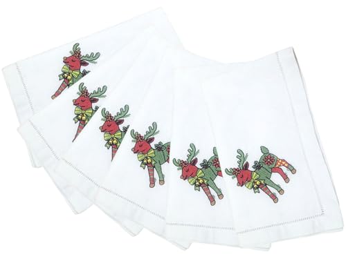 Servilletas de Tela Bordadas Navidad Flores Ciervo 20x20 Set 6 miniatura 1