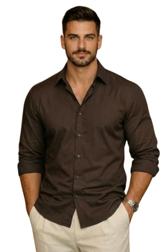 Image of IndoPrimo Men's Cotton Shirt with Stylish Full Sleeves Spread Collared Neck Solid Pattern Western Style Classic Fit and Standard Length | Casual Shirt for Man