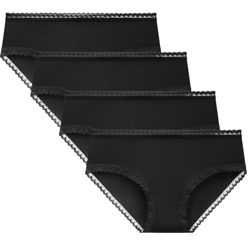 Women's Cotton Underwear Lace Trim Hipster Breathable Panties Ladies Underwear Multipack X-Small Black