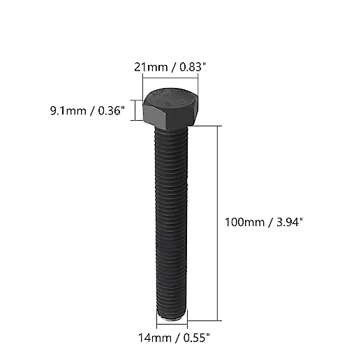 Image of Aicosineg M14 x 100mm Carbon Steel Grade 8.8 External Hex Head Screw Bolts Metric Thread Hexagon Bolts Fastener, 4.30''x0.83''x0.83''(Lx W x H) for Hardware Furniture Machinery Black 2pcs