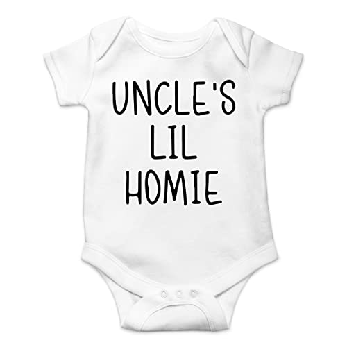 AW Fashions Uncle’s Lil Homie Baby Bodysuit Funny Cute Newborn Romper Adorable Clothing Unisex Girls Boys (6 Months, White)
