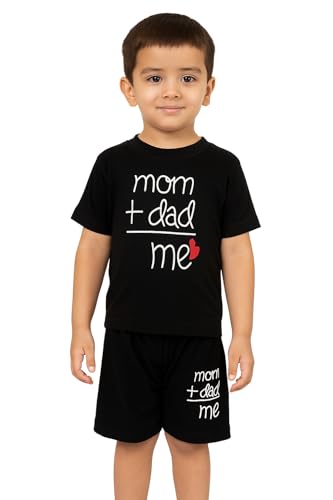 Image of 'Mom+Dad' - 'Smile' - 'D7' Text Printed Cotton Baby Black Clothing Sets /Tshirt-Shorts 3 different designs (Boys /Girls Born Baby to 6 Years)