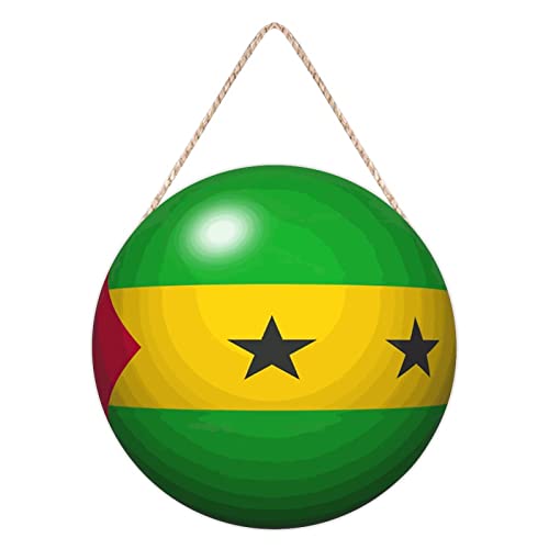 Sao Tome & Principe Flagge Ball Holzschild – Vintage Sao Tome & Principe Holzschild zum Aufhängen für Bauernhaus, Küche, Wohnzimmer, Heimdekoration, 20 x 20 cm