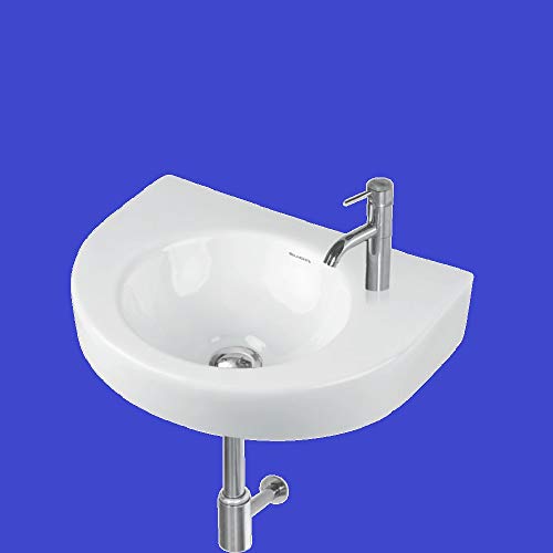 Image of Wash Basin Wall Hung Mounted Glossy Finish White Sink for Bathroom - (15 x 12 x 5 Inch)
