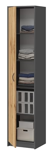 KUBUTKU - Armario de oficina, armario de archivos, armario de ropa, armario multiusos, estante de oficina con 1 puerta y 5 compartimentos, armario universal para oficina y hogar 180x40x35 cm (Grafito - imagen 6