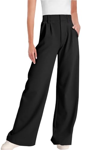 ELLEVEN Wide Leg Dress Pants for Woman, High Waisted Business Casual Work Trousers with Pockets
