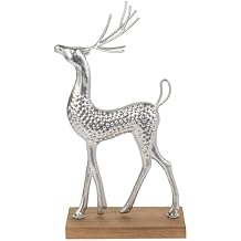 Boston International Christmas Statue Figurines for Tabletop Mantel Shelf Winter Holiday Decorations for Home, Small, Metal Silver Darling Deer