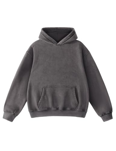 Image of FAIABLE Womens Oversized Acid Wash Hoodie Unisex Heavyweight Cotton Hoodies Fleece Vintage Washed Sweatshirt Women Men