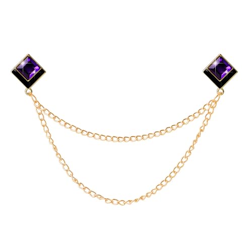 Image of Gem Brooch Pins Hanging Chain Lapel Pin for Men Suits Shirt Collar Brooch Square Crystal Brooch Pin Rhinestone Lapel Pins for Men Tassel Chain Brooch Collar Pins Business Suit Shirt Accessories