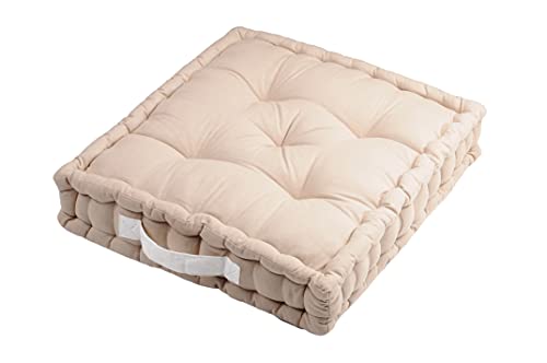 Stof Bodenkissen, Größe 45 x 45 cm, 100% Baumwolle, Farbe: Leinen, Modell Duo, ideale Dicke, bequem und elegant, angenehm zu berühren