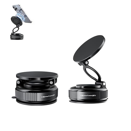 Growalleter Vacuum Magnetic Car Phone Holder, 360° Rotating Powerful Magnetic Suction Iphone Mount for Car, Portable Foldable Cell Phone Stand for Driving, Fitness, Bathroom (1Pcs)